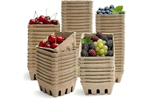 GGOLDMER 60 Pack Natural Pulp Fiber Berry Baskets Vented Basket Fruit Tray for Strawberry Blueberry Raspberry Fruit Vegetable Farmer Market Grocery