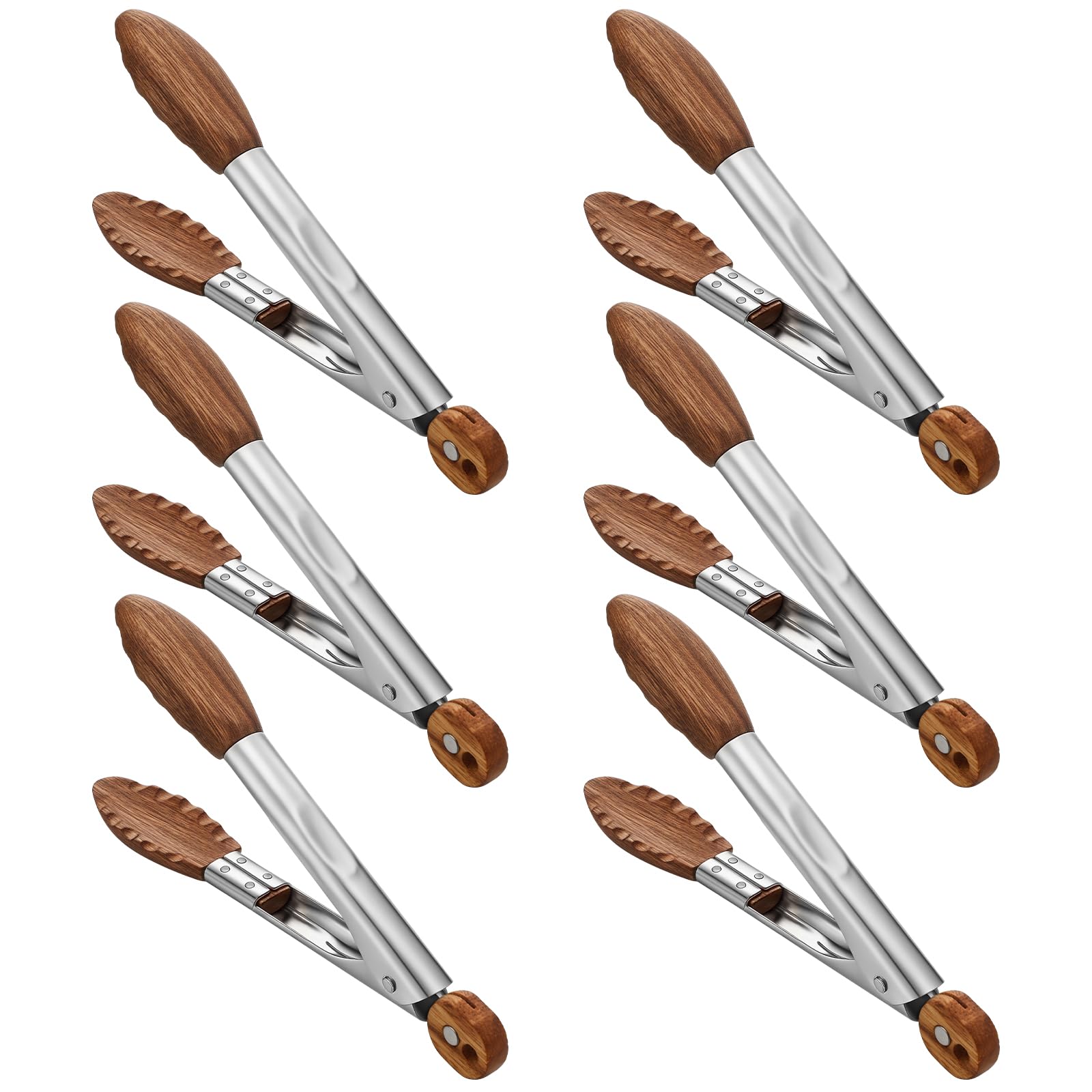 Photo 1 of Honeydak 6 Pcs Walnut Wooden Kitchen Tongs 7 Inch Kitchen Stainless Steel Salad Tongs with Walnut Wood Tip Cooking Utensils Set for Serving Food Grilling Buffet Wedding Party Vintage Style Tableware