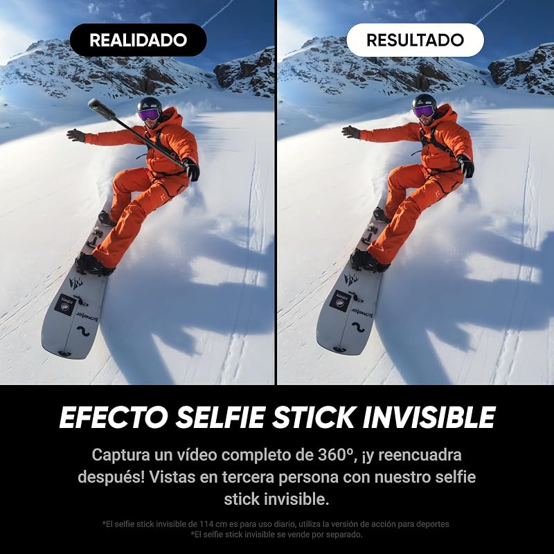 X5 Essential Pack - Câmara à prova de água 8K 360º, líder com pouca luz, efeito de bastão de selfie invisível, objetiva rígida e substituivel, bateria de 3 mãos, resistente ao vento incorporada, estabilização