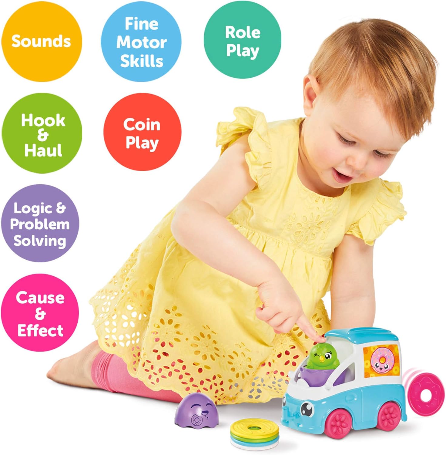 Tomy: Toomies - Fill and Pop Doughnut Truck with Hide and Squeak Egg - Educational Push-Along Play Toy for Toddlers - Image 3
