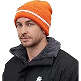 MELASA Fleece Lined Warm Winter Hat, High Visible Reflective Strip Knit Cuffed Beanie Safety Hat for Outdoor Work Running