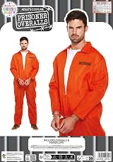 HENBRANDT Adult Orange Prison Jumpsuit Costume One Size Mens Fancy Dress view 5