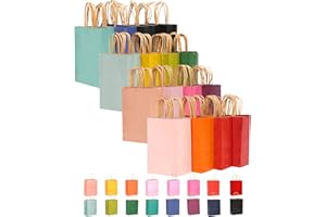 qiqee 32-Packs Paper Bags with Handles Bulk 8.26"×6"×3.15" Small Gift Bags 16 Different Senior Color Bags Multiple Uses（Small Size）