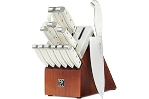 HENCKELS Statement 14 Piece Serrated Self-Sharpening Knife Block Set, White - Razor Sharp, Durable, Professional Chef's Knife