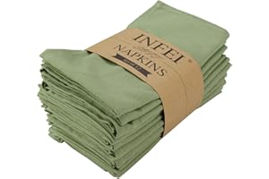 INFEI Solid Color Cotton Blended Dinner Cloth Napkins - Set of 12 (17 x 17 inches) - for Events & Home Use (Olive)