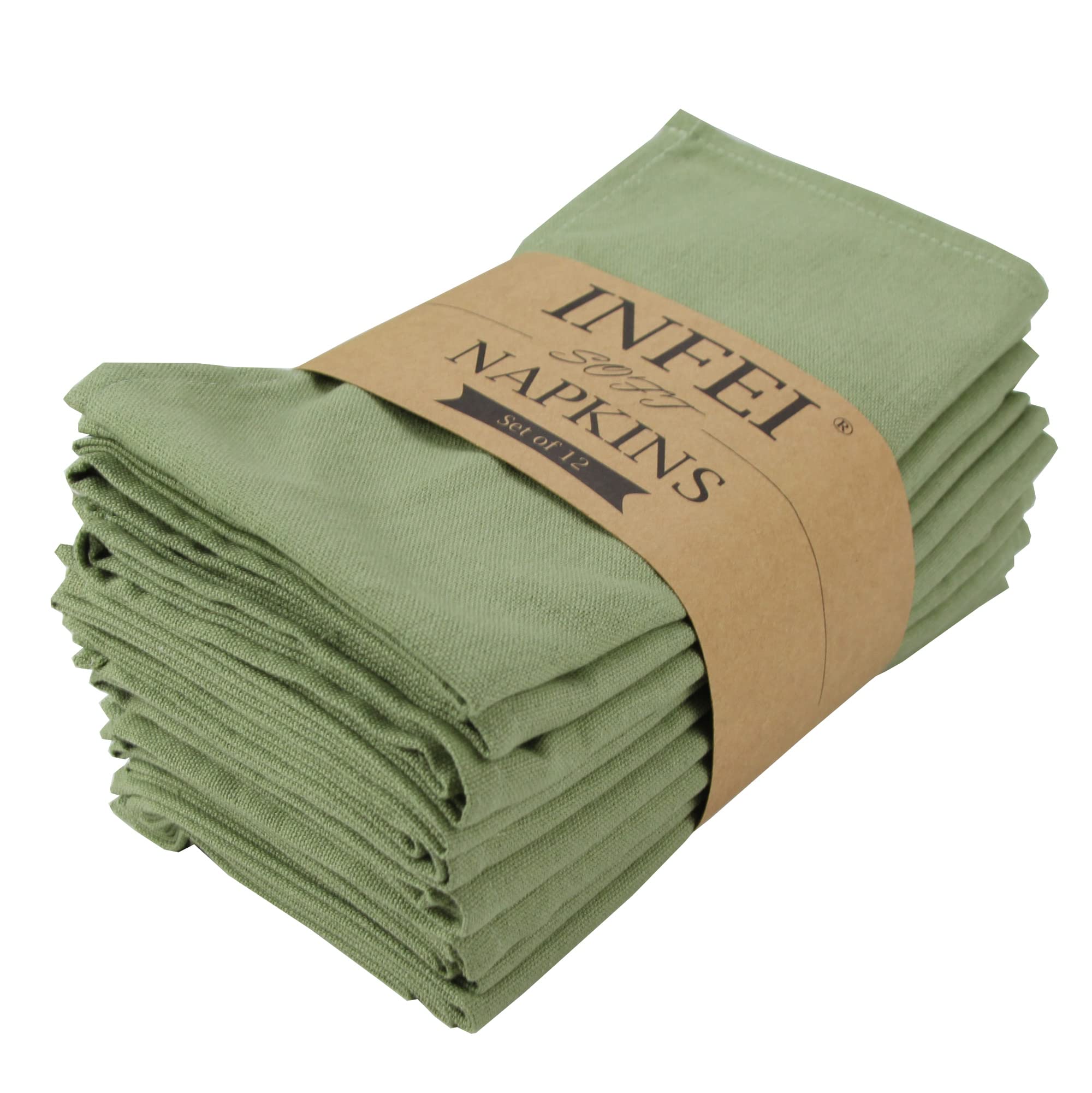 INFEI Solid Color Cotton Dinner Cloth Napkins - Set of 12 (17 x 17 inches) - for Events & Home Use (Olive)