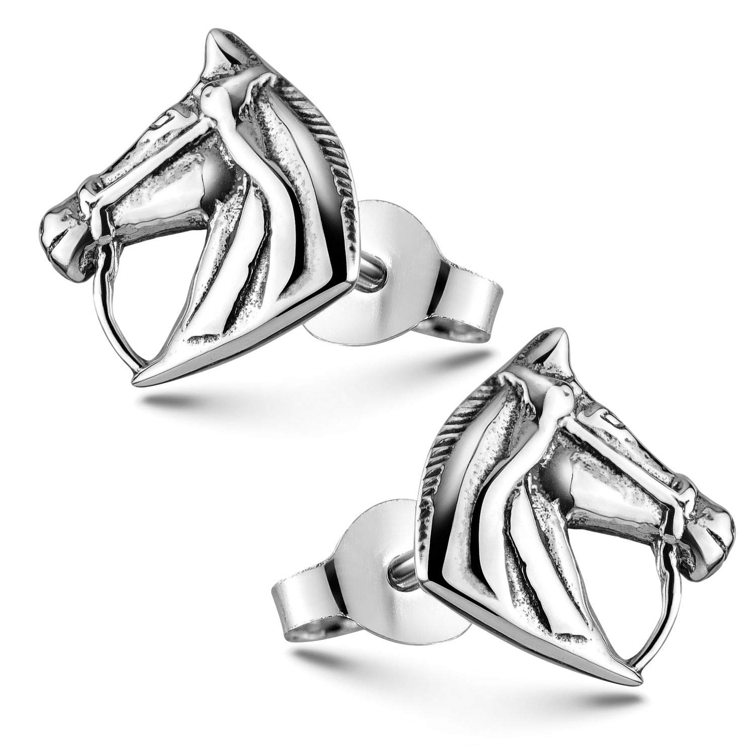 Materia SO-411 Women's Earrings Horse 925 Silver Antique Horse Earrings Stud Animal Jewellery 10 x 9 mm