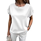 HOTOUCH Women's Short Sleeve Pullover Blouses Satin Silk Shirts Casual Loose Work Tunic Tops