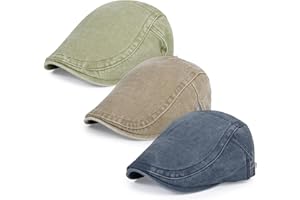 Qlauca 3Pcs Men's Newsboy Caps Washing Cotton Cooling Lightweight Scally Cap for Men Adjustable Flat Cap