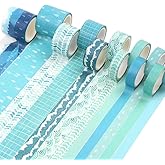 CCINEE 12 Rolls Washi Tape Set,Blue Decorative Masking Tape Assortment for Planner Bullet Journal Scrapbooking Craft Supply