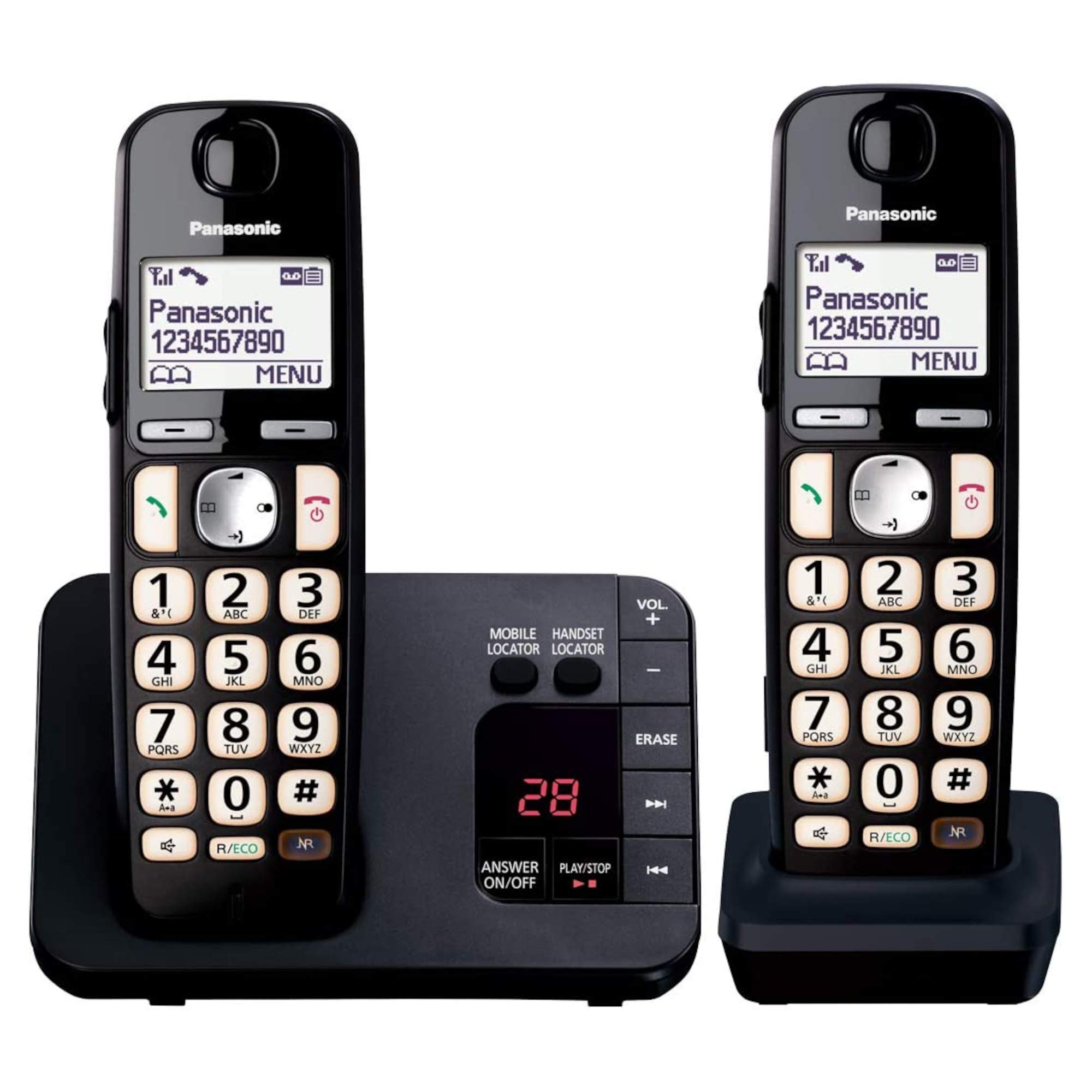 Panasonic KX-TGE722 Big Button DECT Cordless Telephone with Nuisance Call Blocker & Digital Answering Machine (Twin Handset Pack) – Black