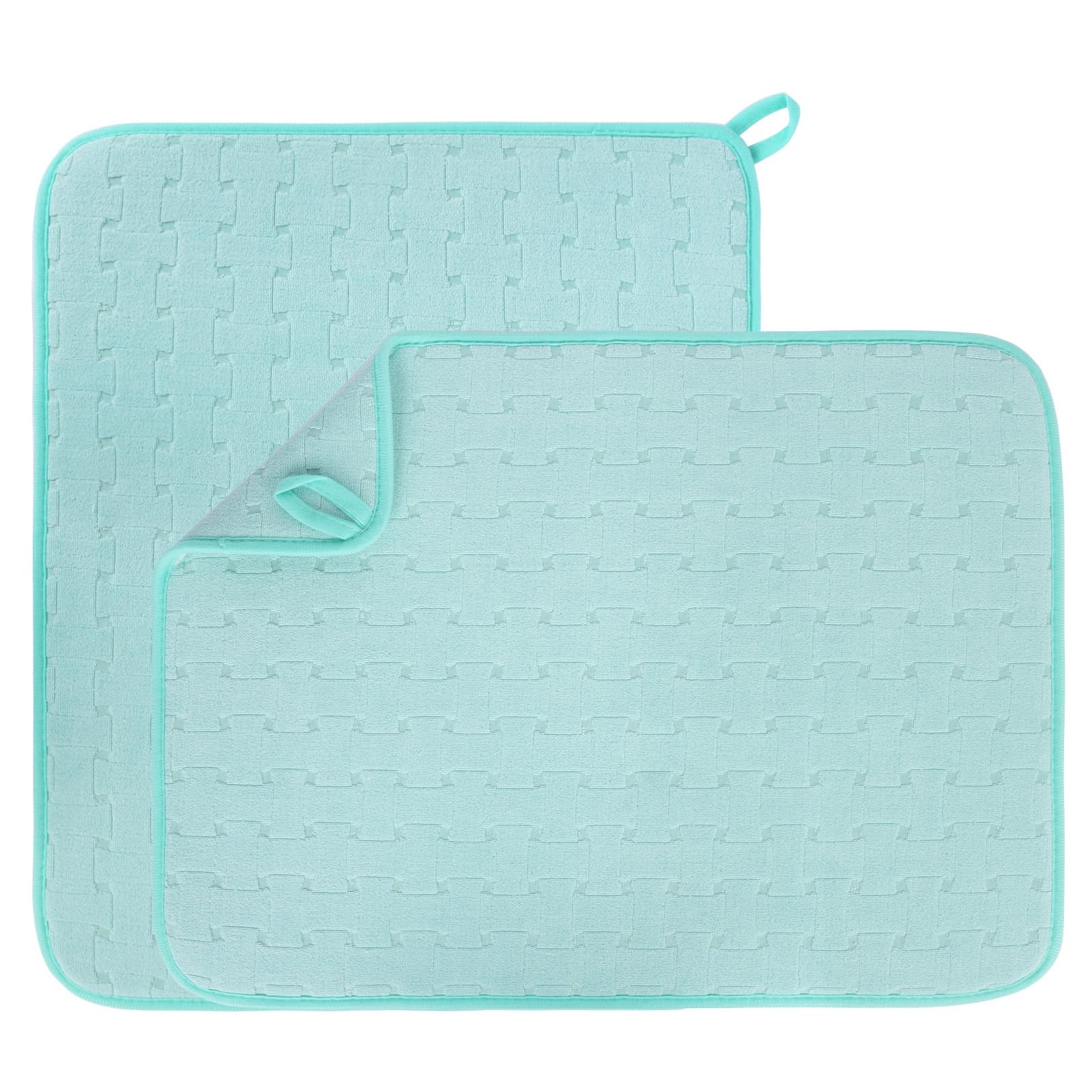 Niuoppy 2Pcs Dish Drying Mat, 38x50cm Highly Absorbent Draining Board Mats, Non Slip Washable Kitchen Counter Mat, Insulated Placemat, Microfiber Draining Drainer Mat (Mint Green, 38x50 cm)