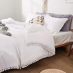 Smoofy Pom Fringe Comforter Set King Size White