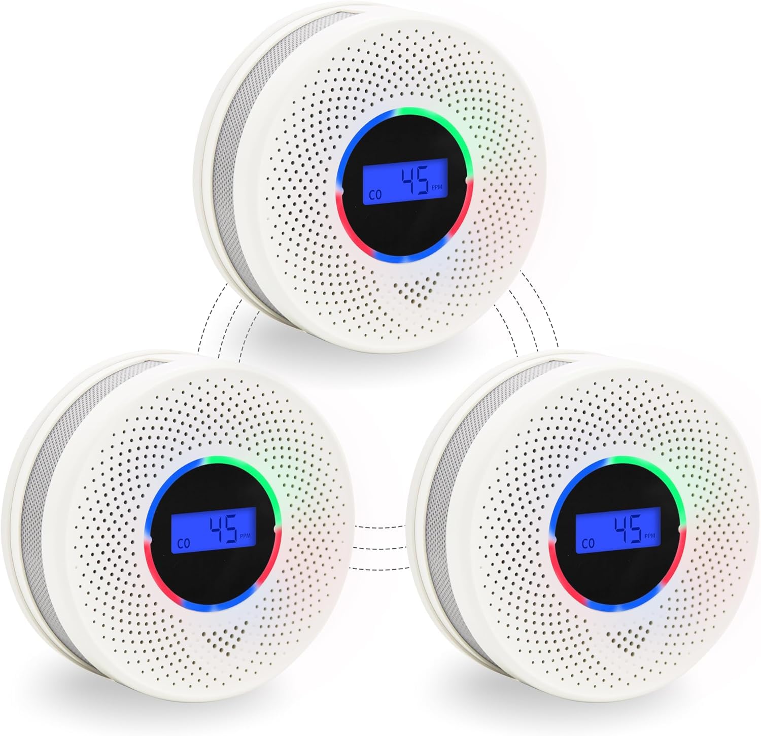 Photo 1 of 10-Year Battery Wireless Interconnected Smoke and Carbon Monoxide Detector, Smart Interlink Smoke CO Alarm with Digital Display, Fire and CO Combo Alarm for Home (3 Pack)