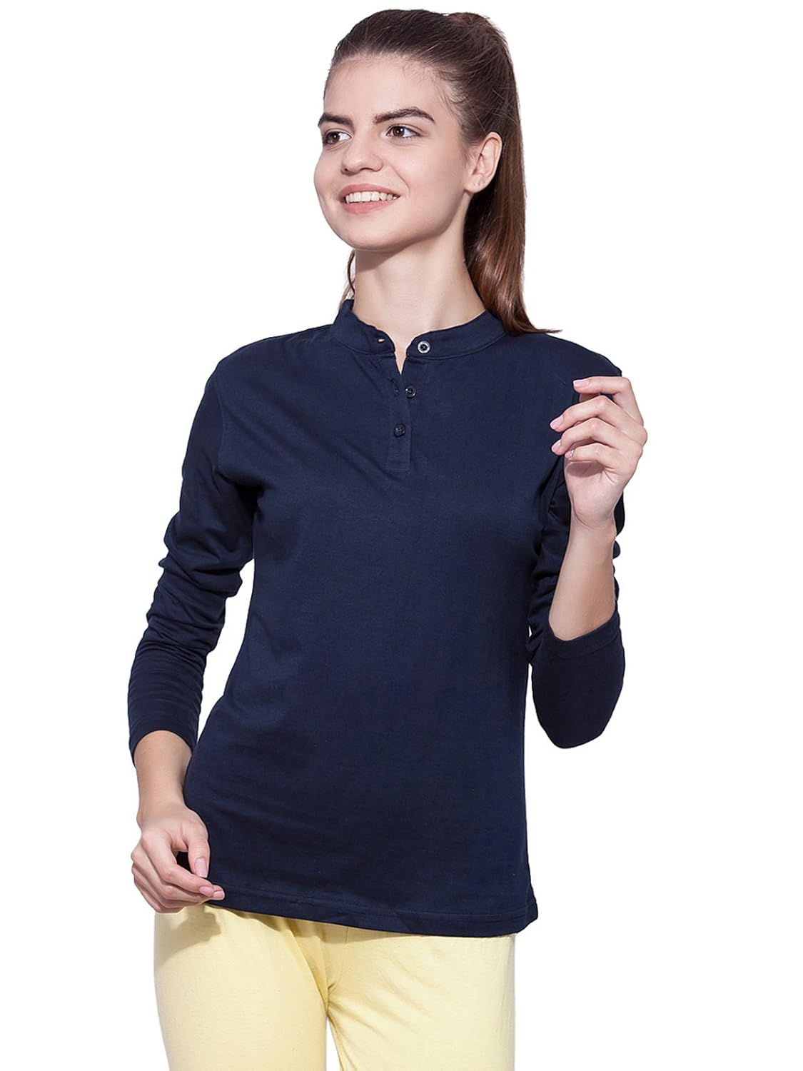 ap'pulse women's long sleeve mandarin polo tshirt