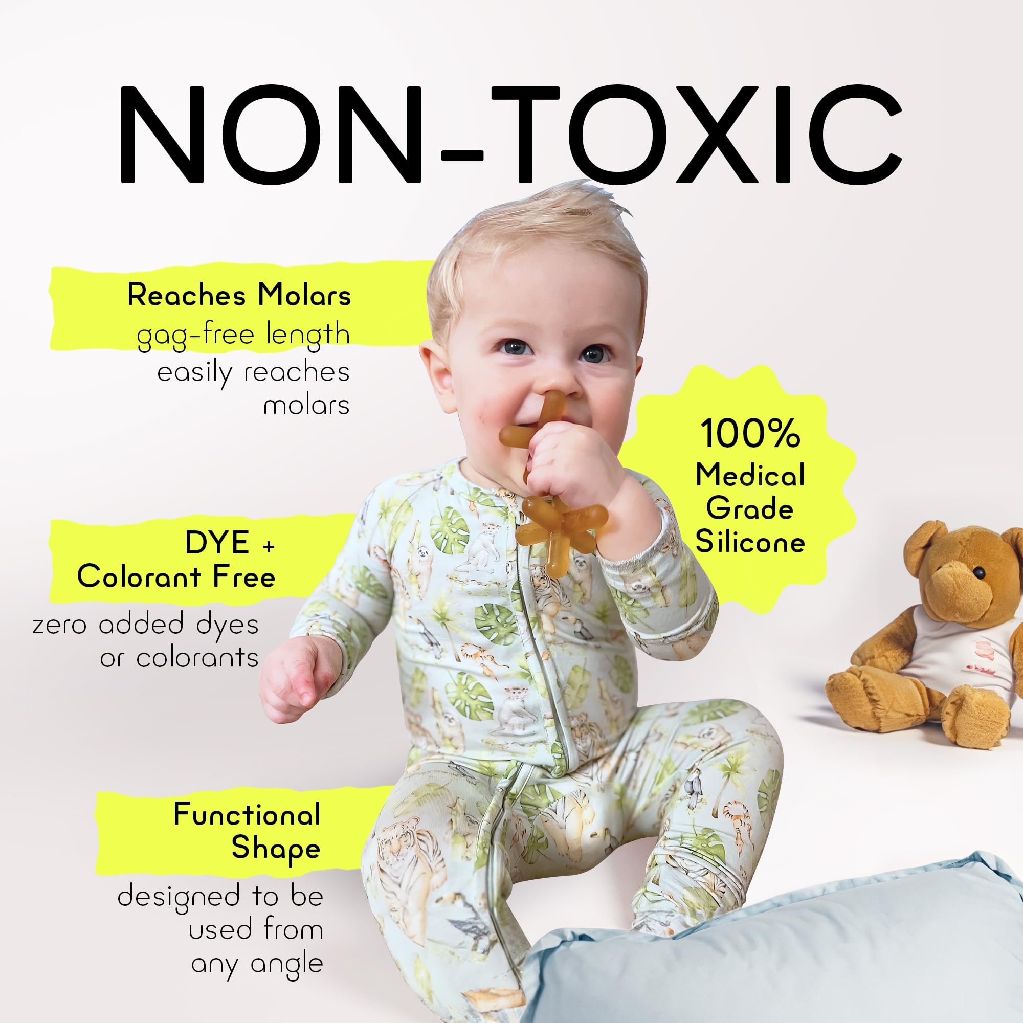 Moonjax Natural Rubber Baby Teething Toys - Baby teether for Infants, Toddlers, Newborns, CPSIA Certified