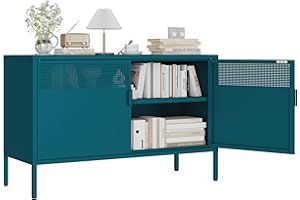 Firmet Metal Storage Cabinet with 2 Doors & Adjustable Shelves, 25" H Blue Accent Cabinet, Metal Locker Storage Cabinets, Tv 