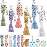 BEUNITONE DIY Macrame Cletter Keychains 6 Set Handmade Macrame Keychains for Beginners Boho Macrame Keychain Kit DIY Crafts Tassel Key Ring for Birthday Party with Instruction Keychain Making Kit