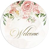 Mobiusea Creation Welcome Stickers | 2 inch | Gold Foil | 60pcs Waterproof Pink Floral Welcome Labels Welcome Bag Stickers for Wedding, Bridal Shower, Baby Shower, Party Gift Bags