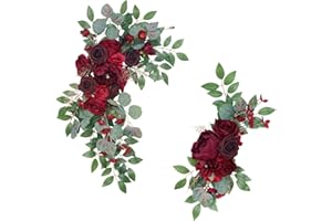 Algado 2 Pack Wedding Arch Flowers,Artificial Peony Flower Swag,Wedding Decorative Swag with Red Peony Red Rose and Green Leaves for Wedding Arch Front Door Wall Chair Decor