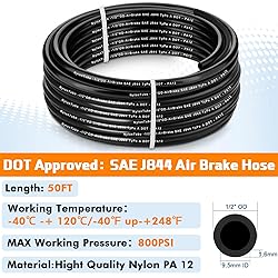 1/2" OD x 50FT DOT Air Line Tubing Kit Black SAE