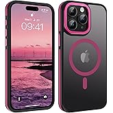 YINLAI Case for iPhone 15 Pro Max,Magnetic Case [Compatible with Magsafe] Supports Wireless Charging Slim Translucent Matte Men Women Shockproof Protective Back Phone Cover 6.7 Inch,Black/Hot Pink