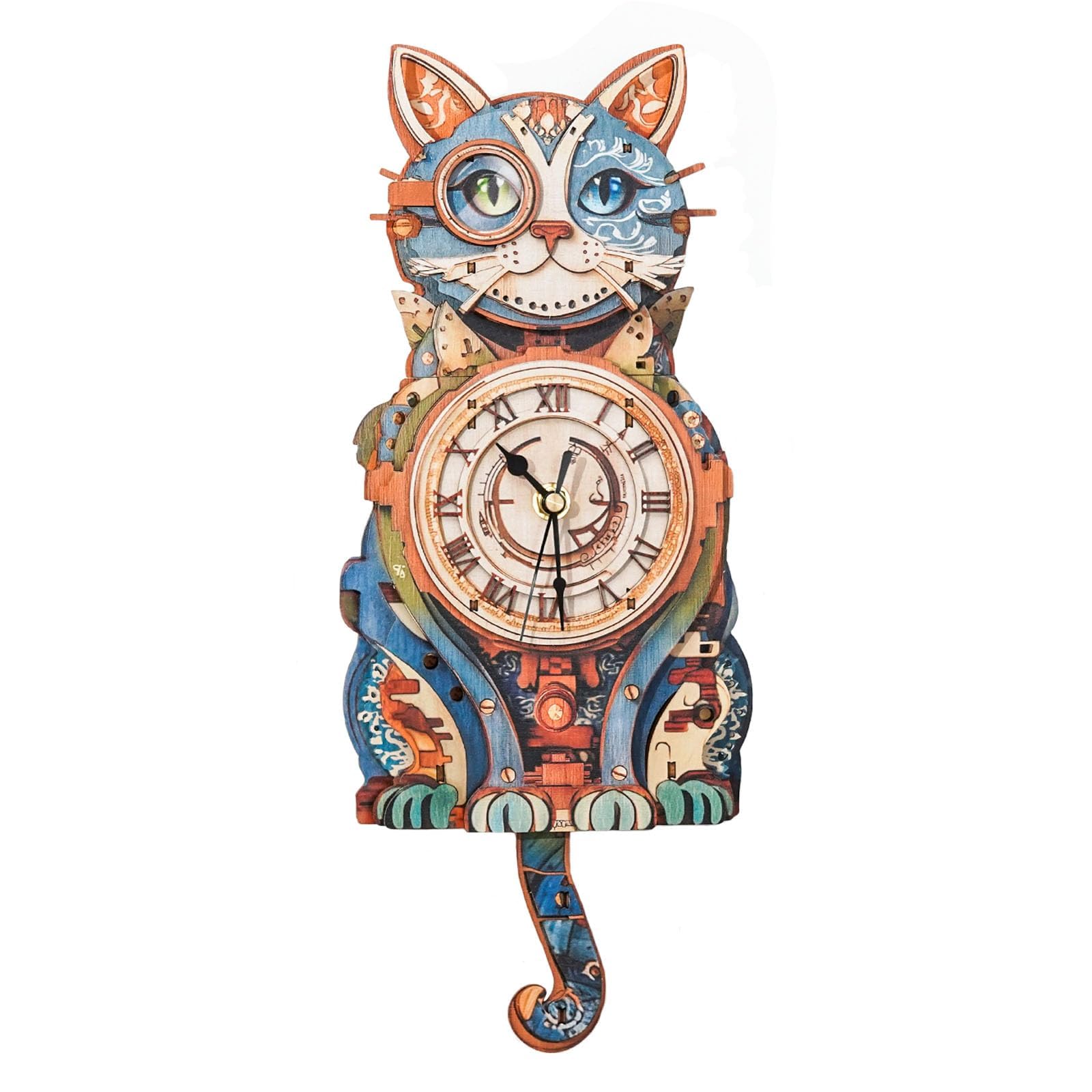 Lilcubics 3D Wooden Puzzles for Adults, Detective Cat Mechanical Model Kit, DIY Wall Clock Puzzle, Fun Home Decor Creative Gifts for Men and Women, Pendulum Wood Craft, Gift for Birthday