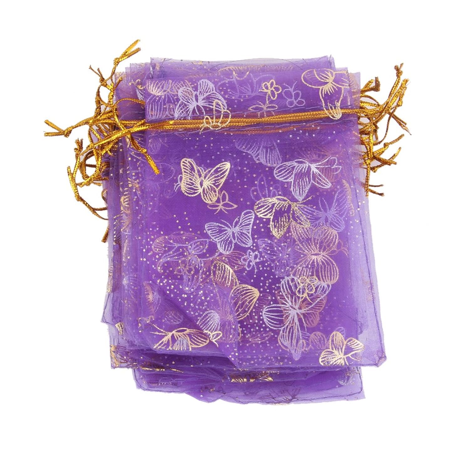 pcs Mariposa De Oro Bolsa De Organza De Color P¨²rpura Bolsa De