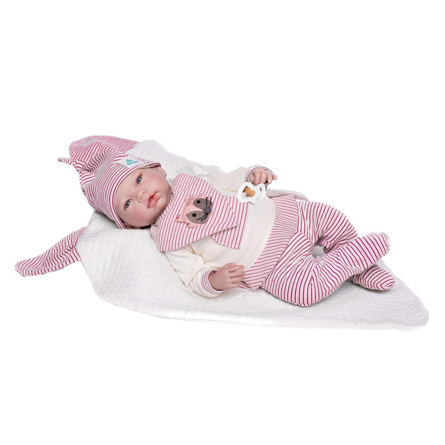 Dolls Gucca - Doll Reborn Amanda 46 cm Set with Red and White Stripes with Padded Bag, Multicolour (18036)