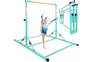 PreGymnastic Updated Gymnastic Bar, 6ft Portable Gymnastics bar, Safe Gymnastics Training Bar for Kids and Teenagers 3-18, Weight Limit 500 LBS, Adjustable 3'-5' Gymnastics kip Bar