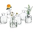 Glass Bud Vases Set Of 6, Hewory Cute Green Small Vases Handmade, Mini Glass Flower Vase For Floral Arrangements, Tiny Centerpiece For Home Office Wedding Party Events Table Decor (Not Include