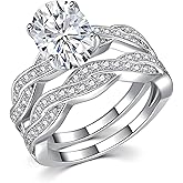 AVECON 6CT Oval Engagement Rings for Women, Promise Wedding Cubic Zirconia White Gold Plated Band Set for Women, Size 5-10