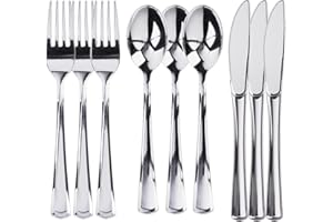 Disposable Silver Plastic Cutlery Set - 300-Piece Bulk Flatware with 100 Forks, Spoons, Knives for Events - Silverware Sets -