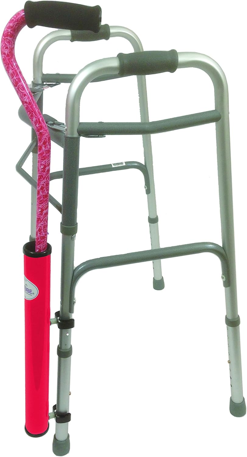 CaneTUBE® Cane Holder for Walker, Rollator and Wheelchair (Red), Walking Cane Attachment for Walkers, Rollators and Wheelchairs with Snap-On Clips: Health & Personal Care