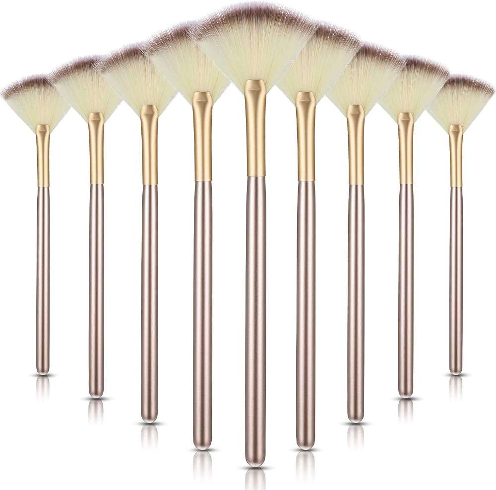 Maitys 9 Pieces Facial Fan Mask Brushes, Champagne | Facial Brushes Esthetician, Fluffy Face Mask Applicator, Wooden handle,