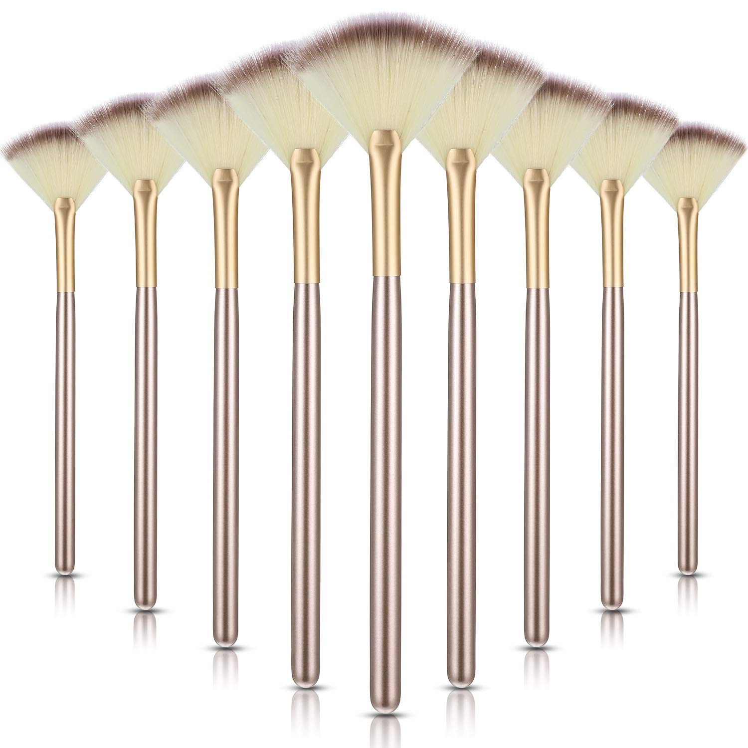 9 Pieces Soft Facial Makeup Brush Facial Powder Cosmetics Brushes Wooden Handle and Soft Fiber Face Fan Shape Brushes Makeup Brushes Cosmetic Tool for Face Highlighting Makeup Powder: Beauty