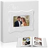 Dunzoom Our Wedding Photo Album 200 Pcs 4 x 6 Inch Leather Wedding Anniversary Album with Front Window Double Heart Design Couple Gifts