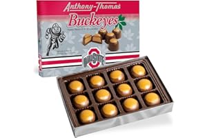 Anthony-Thomas, Peanut Butter & Milk Chocolate Buckeyes in Ohio State Buckeyes Box, Deliciously Delightful Snacks (12 Count)