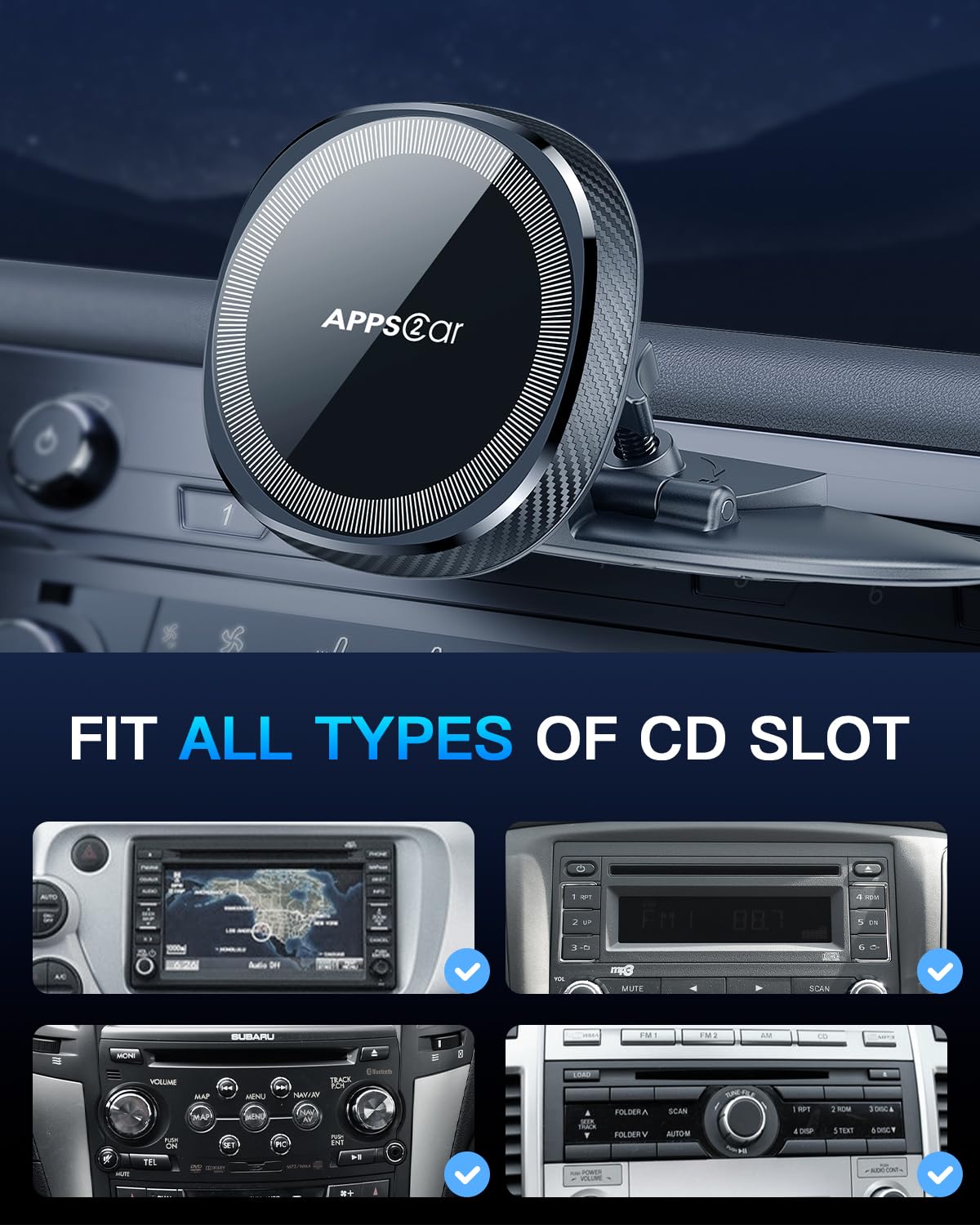 APPS2Car for Magsafe CD Player Phone Mount [17 Strong Magnets] Magnetic CD Phone Holder for Car Hands-Free Car Mount Compatible with iPhone 17 16 15 14 13 12 Pro Max Mini Plus MagSafe Case All Phones