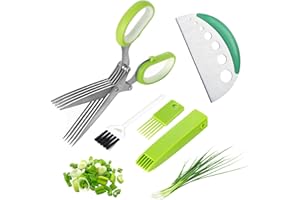 UNDERTHECLOUD Herb Scissors, 5-Blades Scissors, Stainless Steel Herb Cutter Tools, Kitchen Multipurpose Scissors with Safety Cover、Herb Stripping Tool and Cleaning Comb (Green)