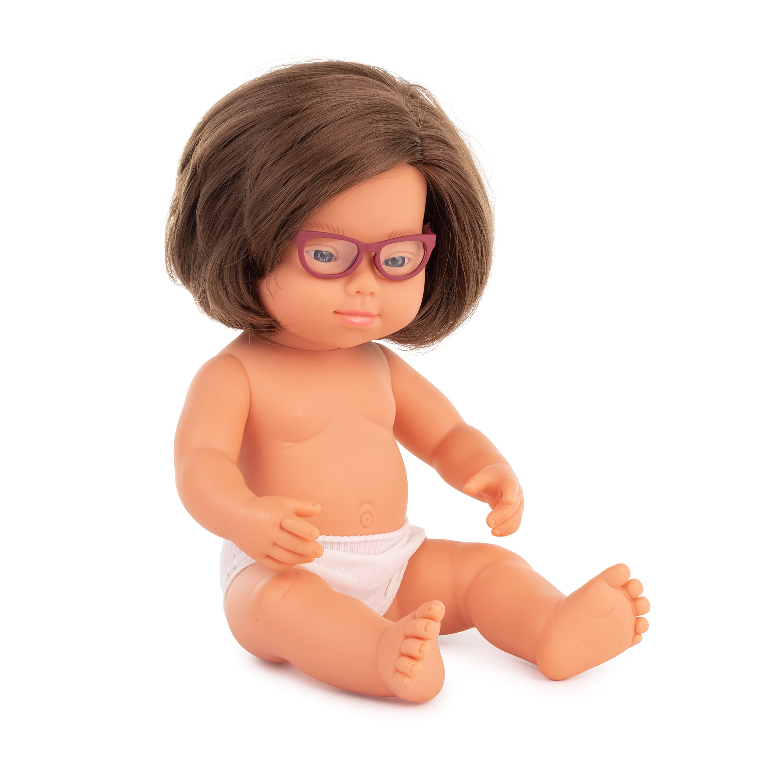 Miniland BABY DOLL CAUCASIAN GIRL WITH DOWN SYNDROME WITH GLASSES 38CM, Beige, 31110