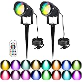 Vamnee Christmas Spotlights Outdoor, 12W RGB Color Changing Landscape Lighting 120V Waterproof Spotlight with Plug & Remote for House Garden Path Tree Patio Lawn Decoration (2 Pack
