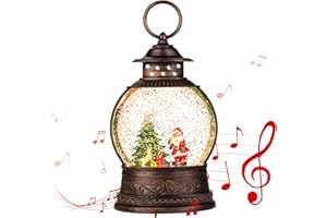 JEDAWN Christmas Snow Globes Christmas Decorations Indoor-Lighted Musical Snow Globes Lantern, Santa Decoration Indoor Home Décor & Gift, 6H Timer, USB/Battery Operated