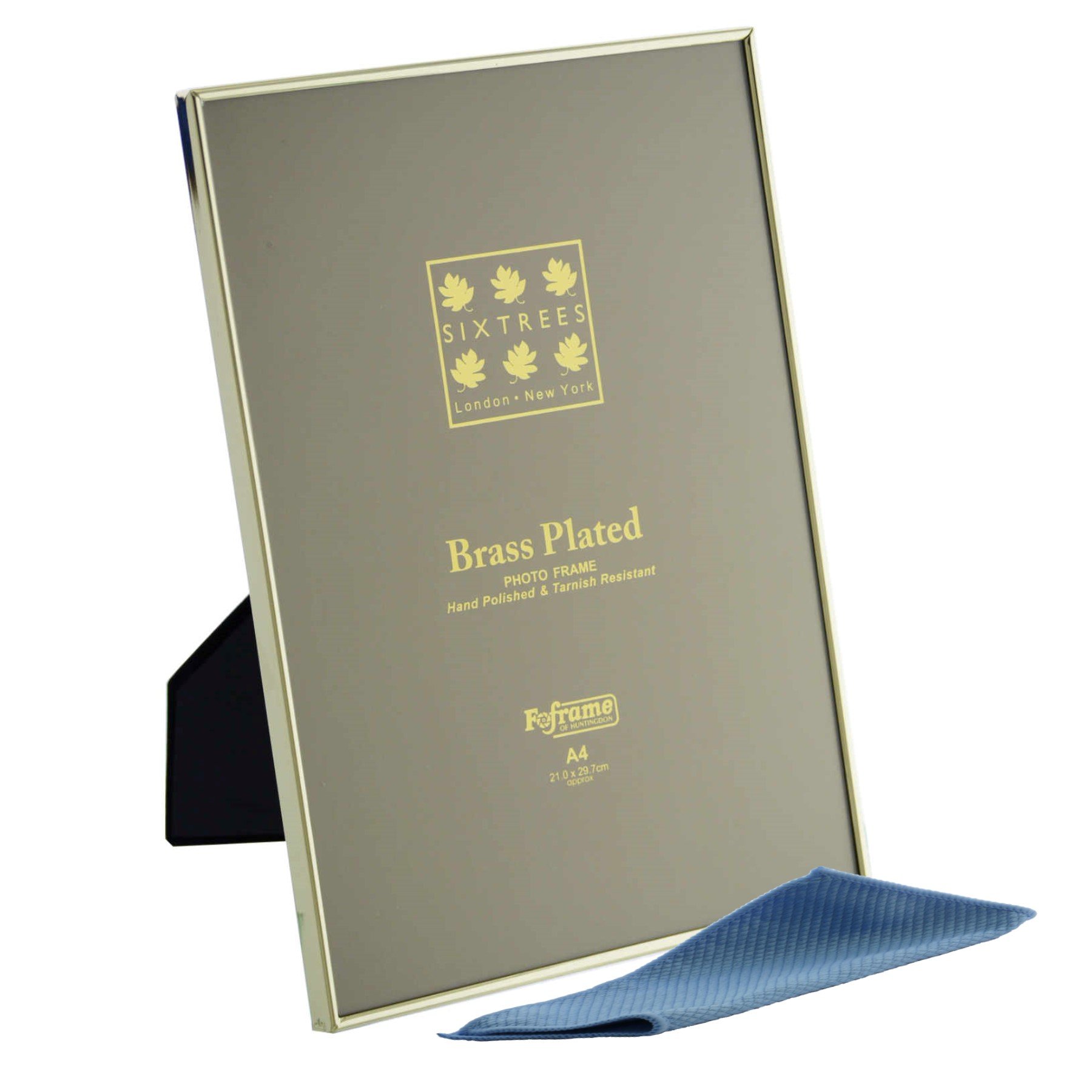Sixtrees Hartford 1-400-A4 Brass Plated Photo Frame for an A4 certificate sized (297mm x 210mm) Picture - Complete with microfibre polishing cloth.