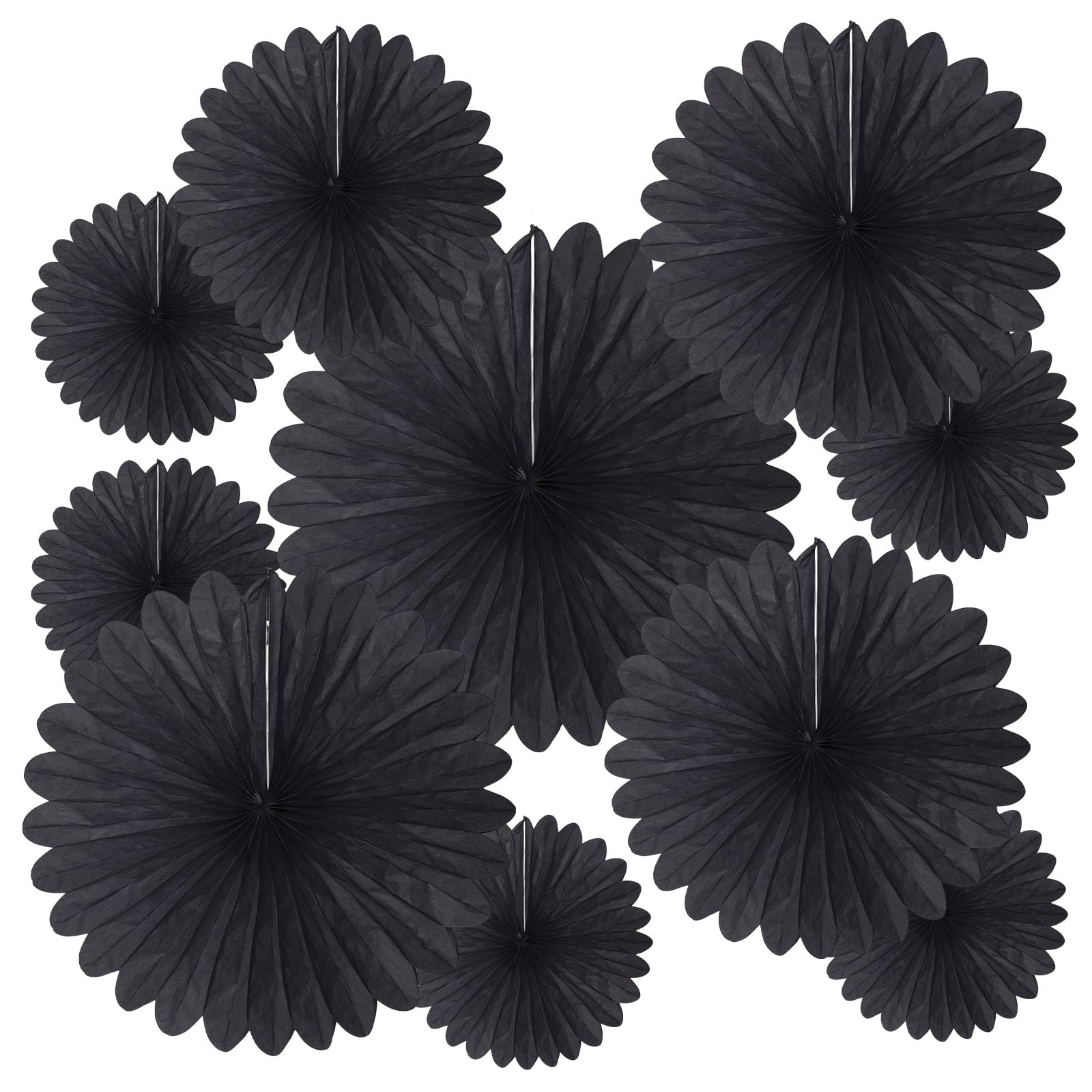 Photo 1 of 20 Pcs Black Hanging Paper Fan, Round Paper Fans Decorations Set for Weddings, Birthdays, Engagement, Bridal Shower, Baby Shower Event, Graduation, Party Supplies Decor