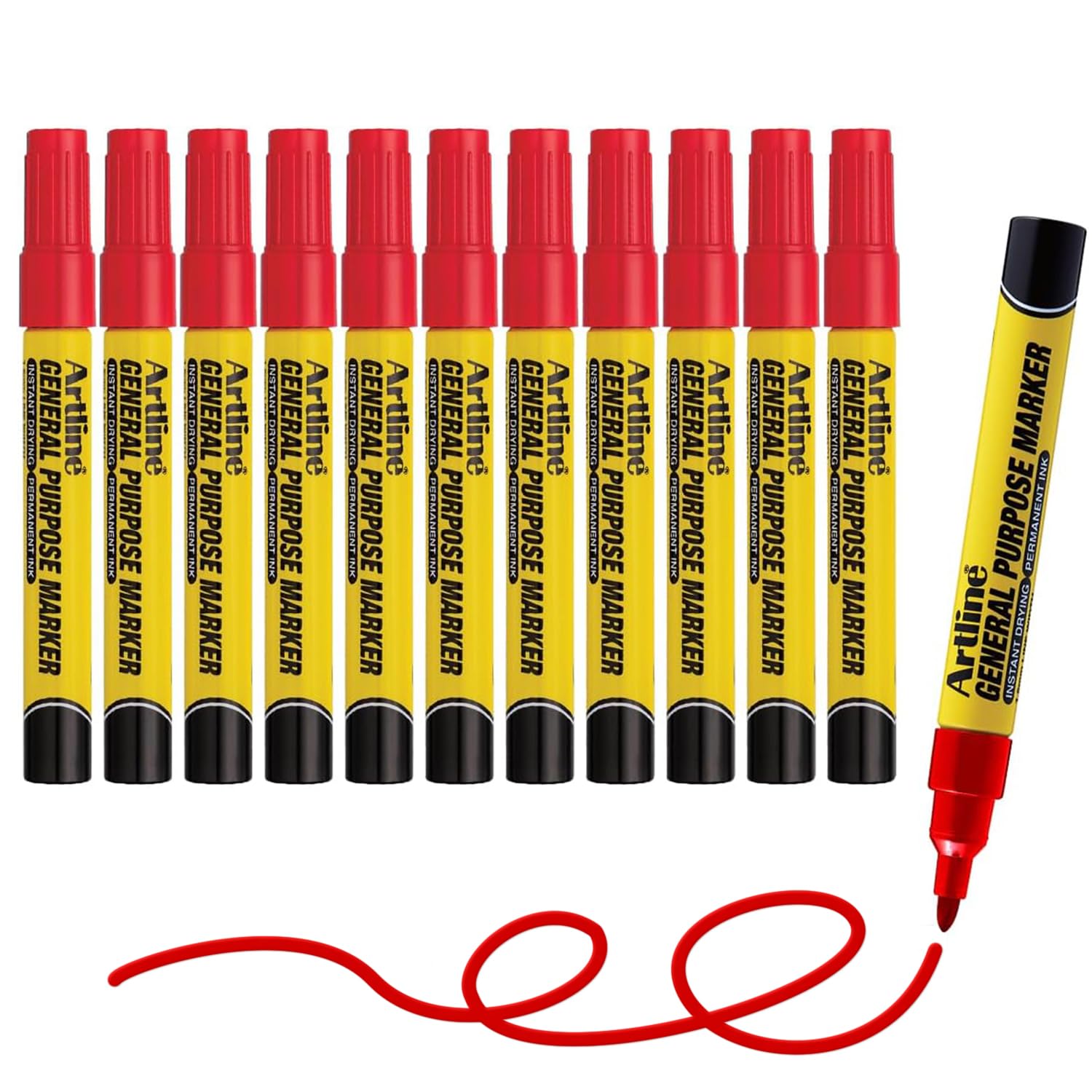 Artline General Purpose Red Marker Pen (pack of 12) (Red)