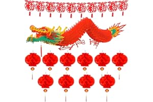 TUPARKA 12 Pack Chinese New Year Decorations, Chinese Dragon Garland Chinese Red Paper Lanterns Chinese Fu Hanging Garland Decoration for Chinese Lunar New Year