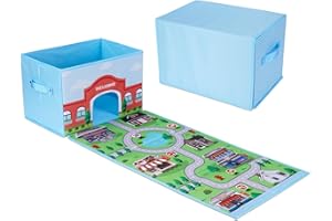 SAM AND MABEL Fabric Storage Organizer and Play Mat – Collapsible Storage Box, Foldable Playmat and Stackable Bin, Basket with Handle (GoPlaces)