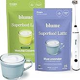 Blume Matcha &amp; Blue Lavender Latte - Starter Pack with Frother, 50 Servings | Energy &amp; Focus with Organic Matcha Green Tea from Shizuoka Japan, Nighttime Ritual with Lavender Tea Powder + Blue Spirulina