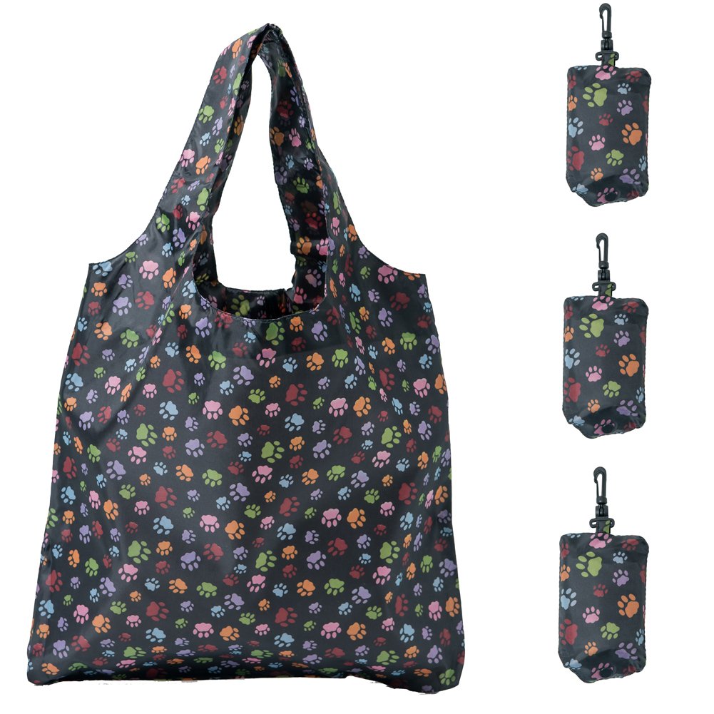 Set of 3 Reusable Grocery Bags, Heavy Duty Foldable Shopping Tote, Dog
